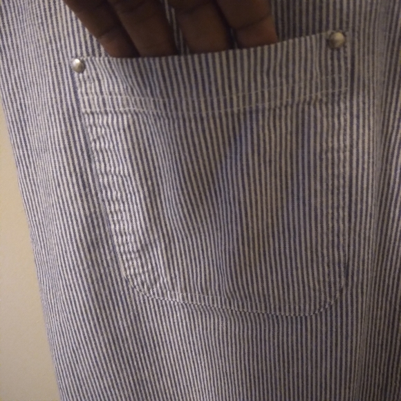 Y2K Mountain Lake Striped Denim Overall Dress Size Medium Petite - Picture 10 of 16